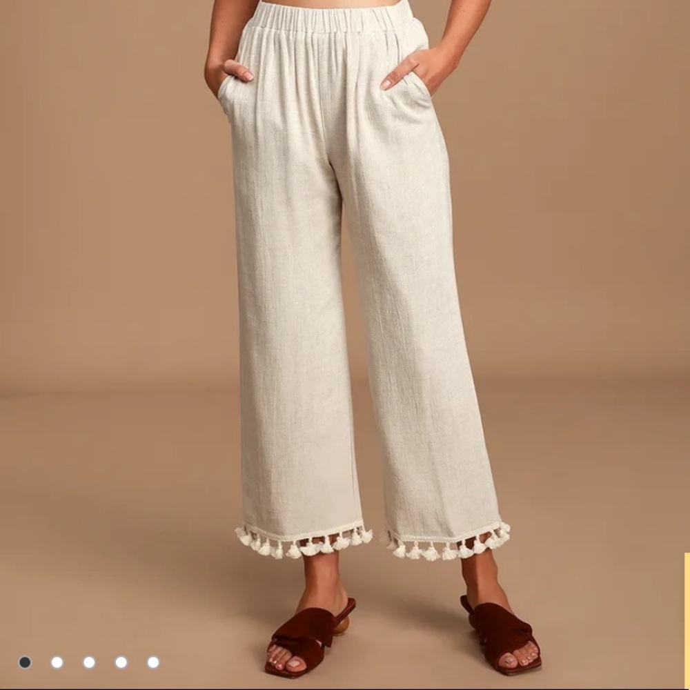 Lulus Tassle Line in the Sand Beige Pant with Pockets